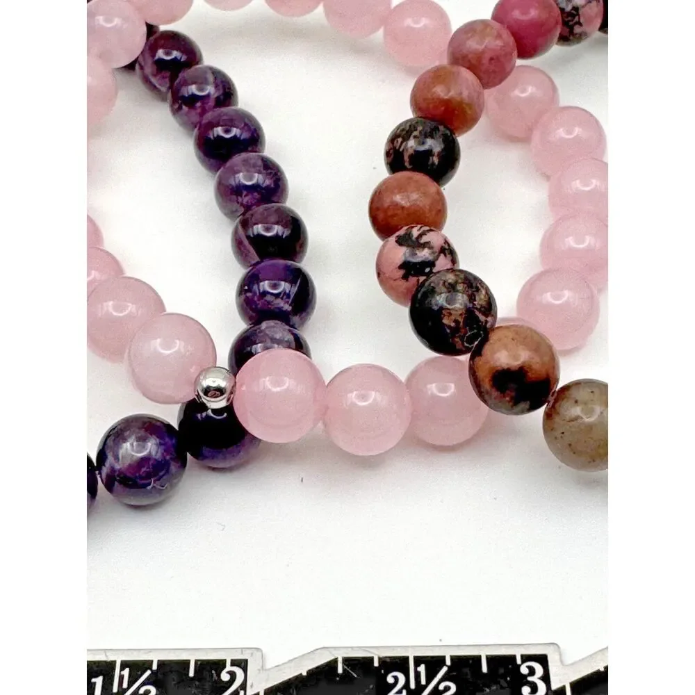 Natural Stone Set of 3 Multi Color Stretch Bracelet Jewelry Lot Ladies Women's